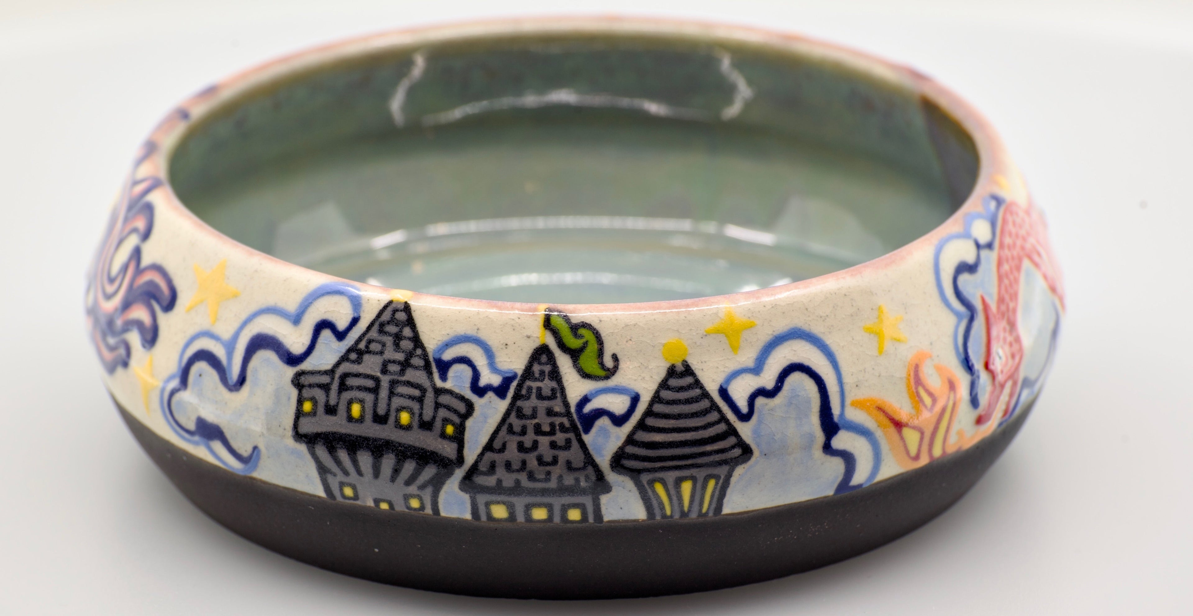 It has a dragon!: Wheel Thrown, Hand-Painted Ceramic Bowl