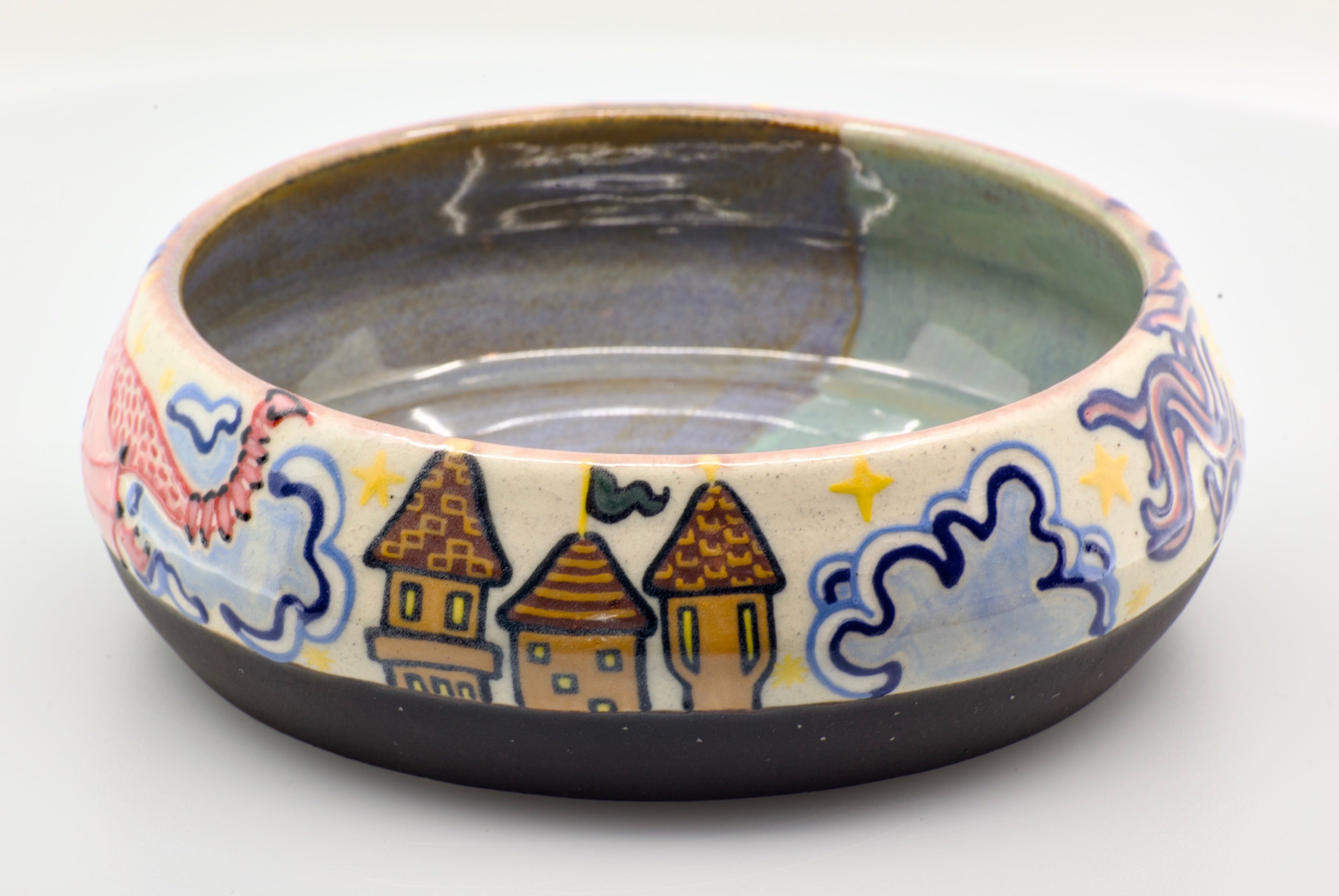 It has a dragon!: Wheel Thrown, Hand-Painted Ceramic Bowl