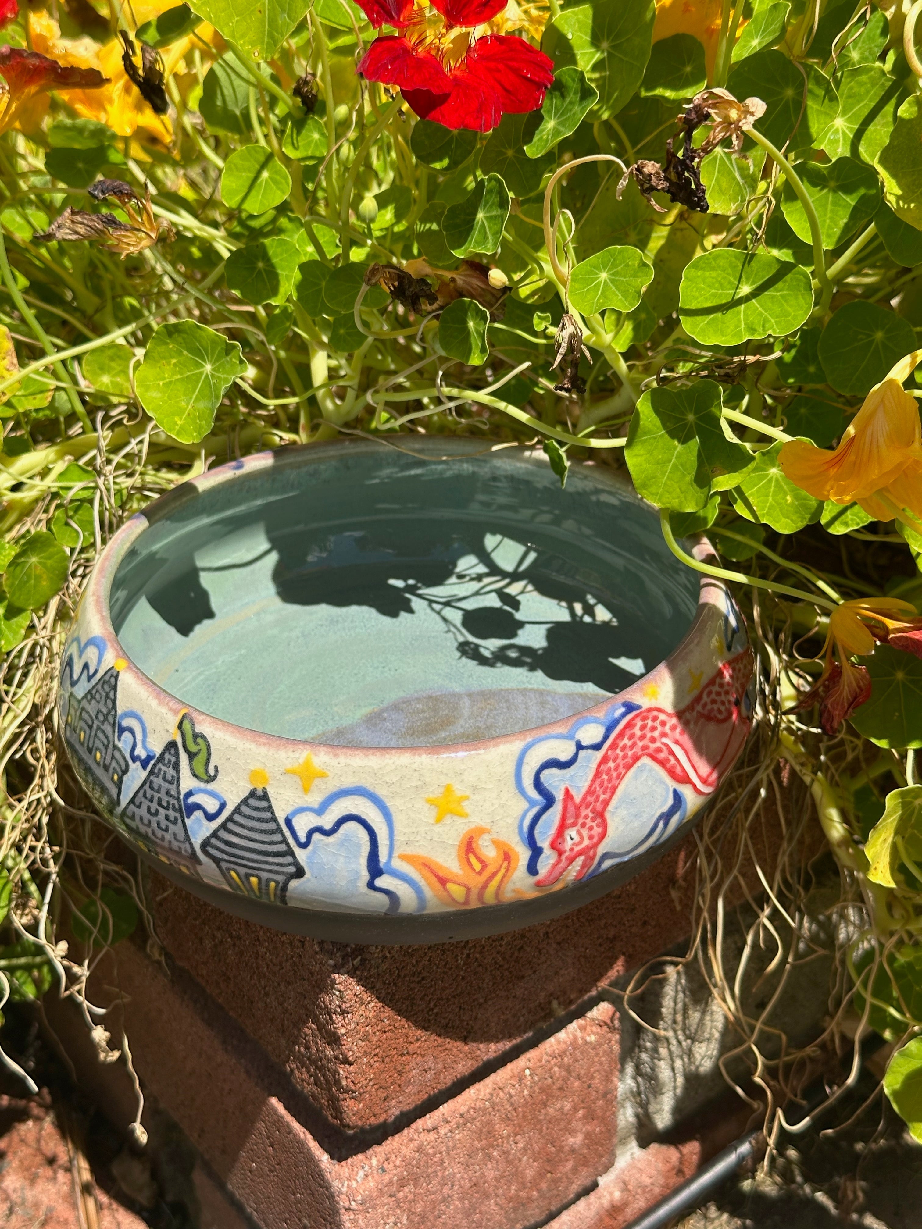 It has a dragon!: Wheel Thrown, Hand-Painted Ceramic Bowl