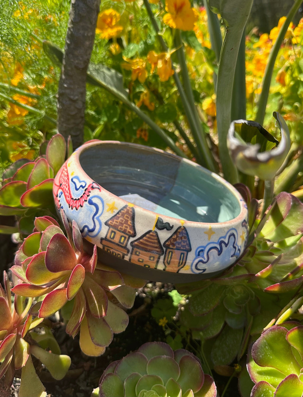 It has a dragon!: Wheel Thrown, Hand-Painted Ceramic Bowl