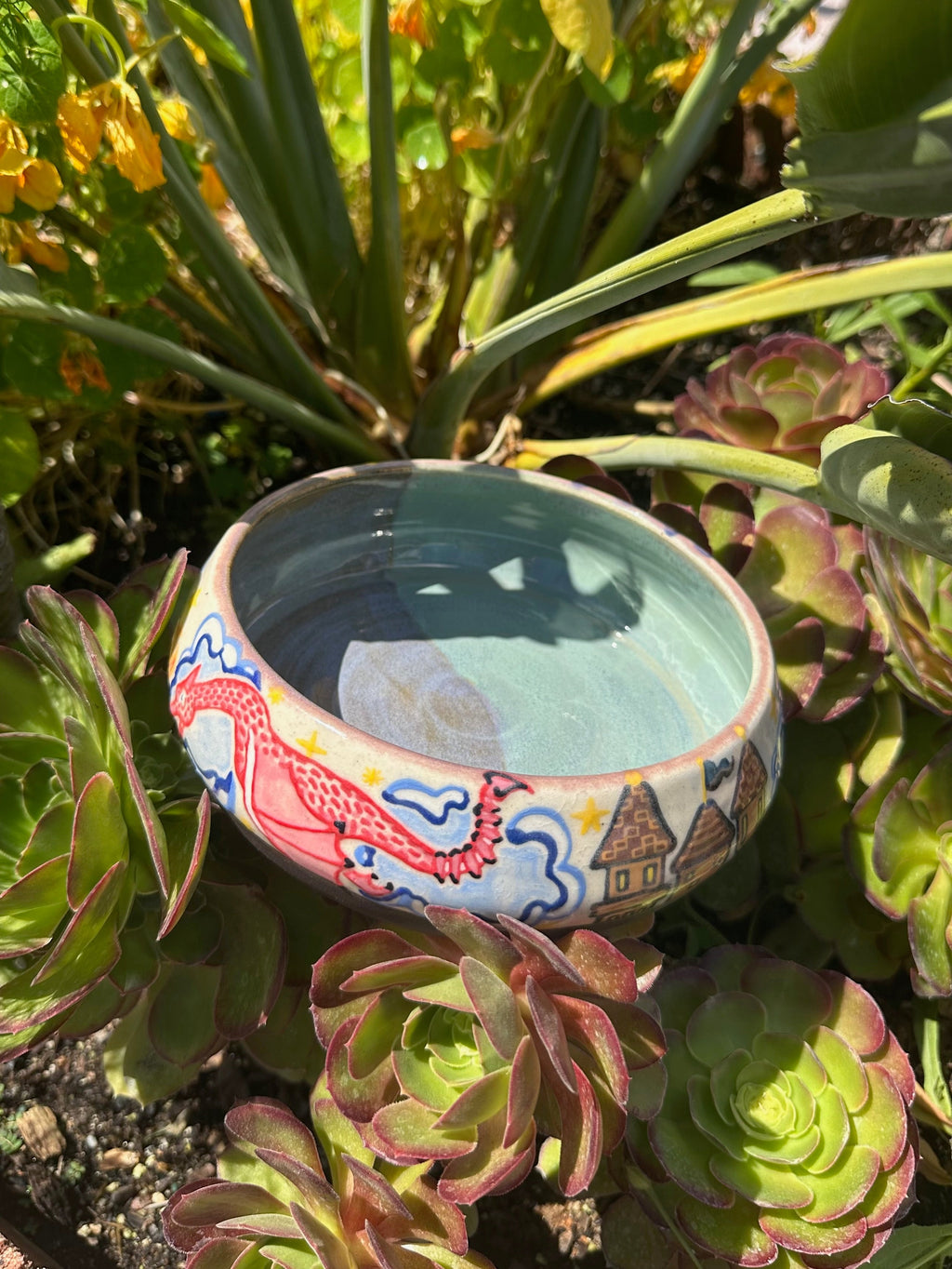 It has a dragon!: Wheel Thrown, Hand-Painted Ceramic Bowl