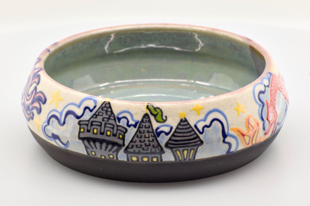 It has a dragon!: Wheel Thrown, Hand-Painted Ceramic Bowl