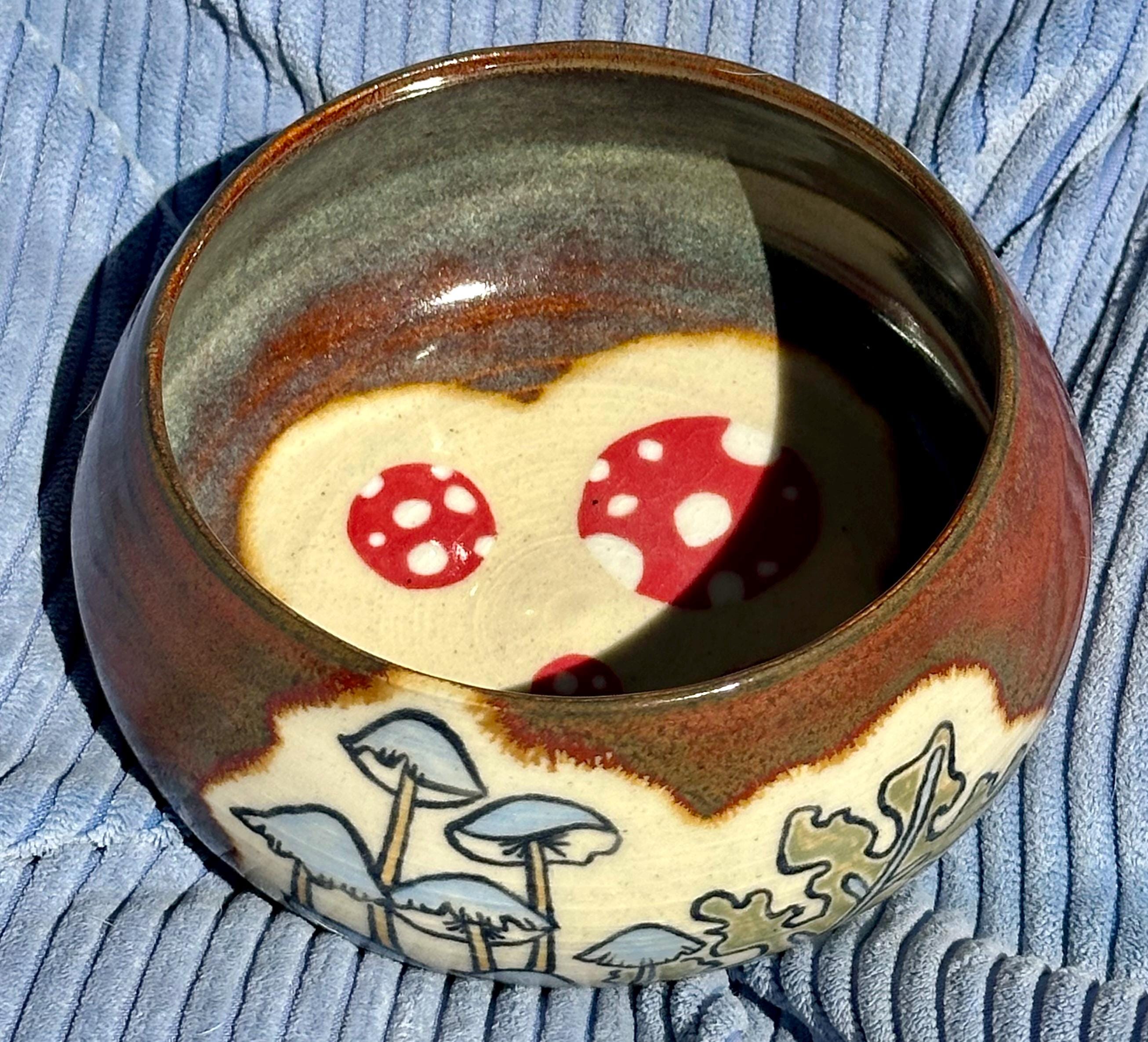 Mushroom Mushroom Mushroom: Wheel Thrown, Hand-Painted Ceramic Bowl