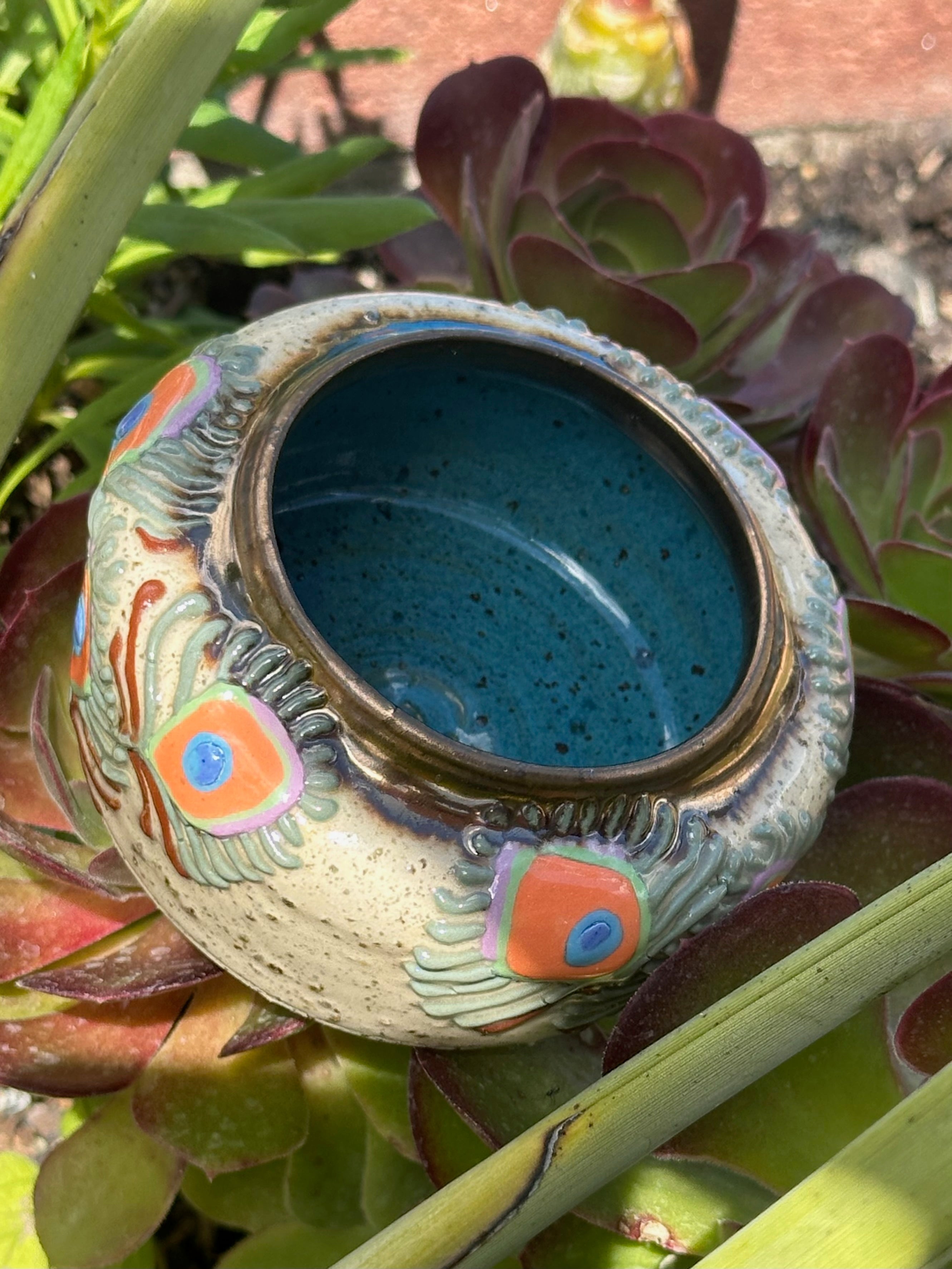 Peacockin: Wheel Thrown, Hand-Painted Ceramic Bowl