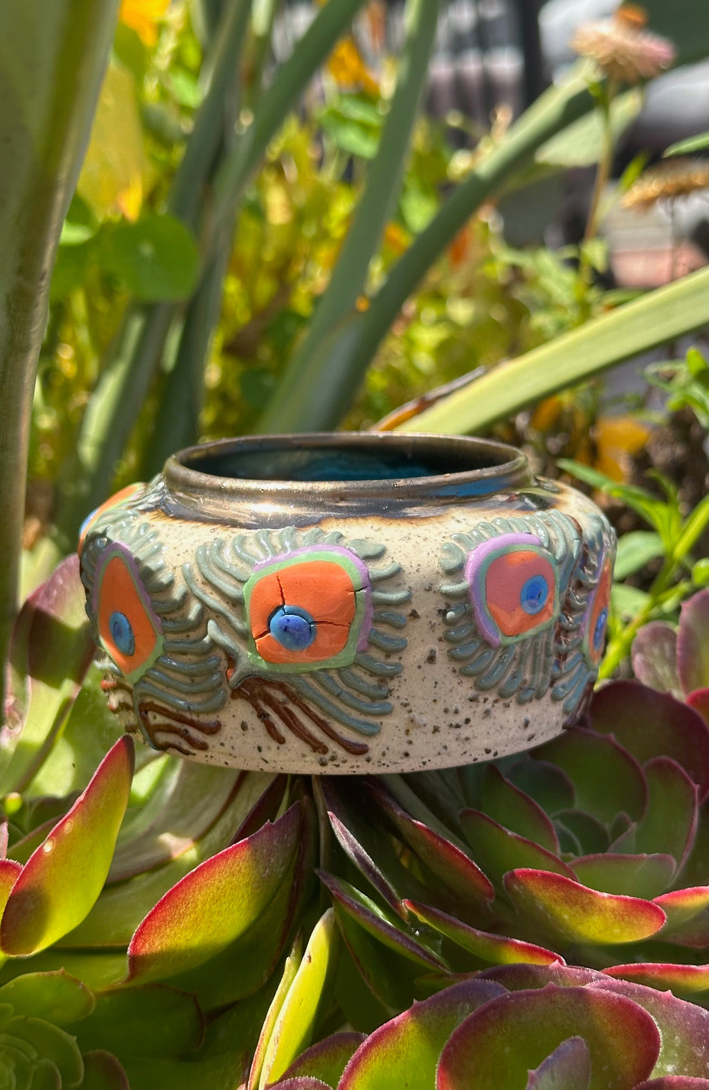 Peacockin: Wheel Thrown, Hand-Painted Ceramic Bowl