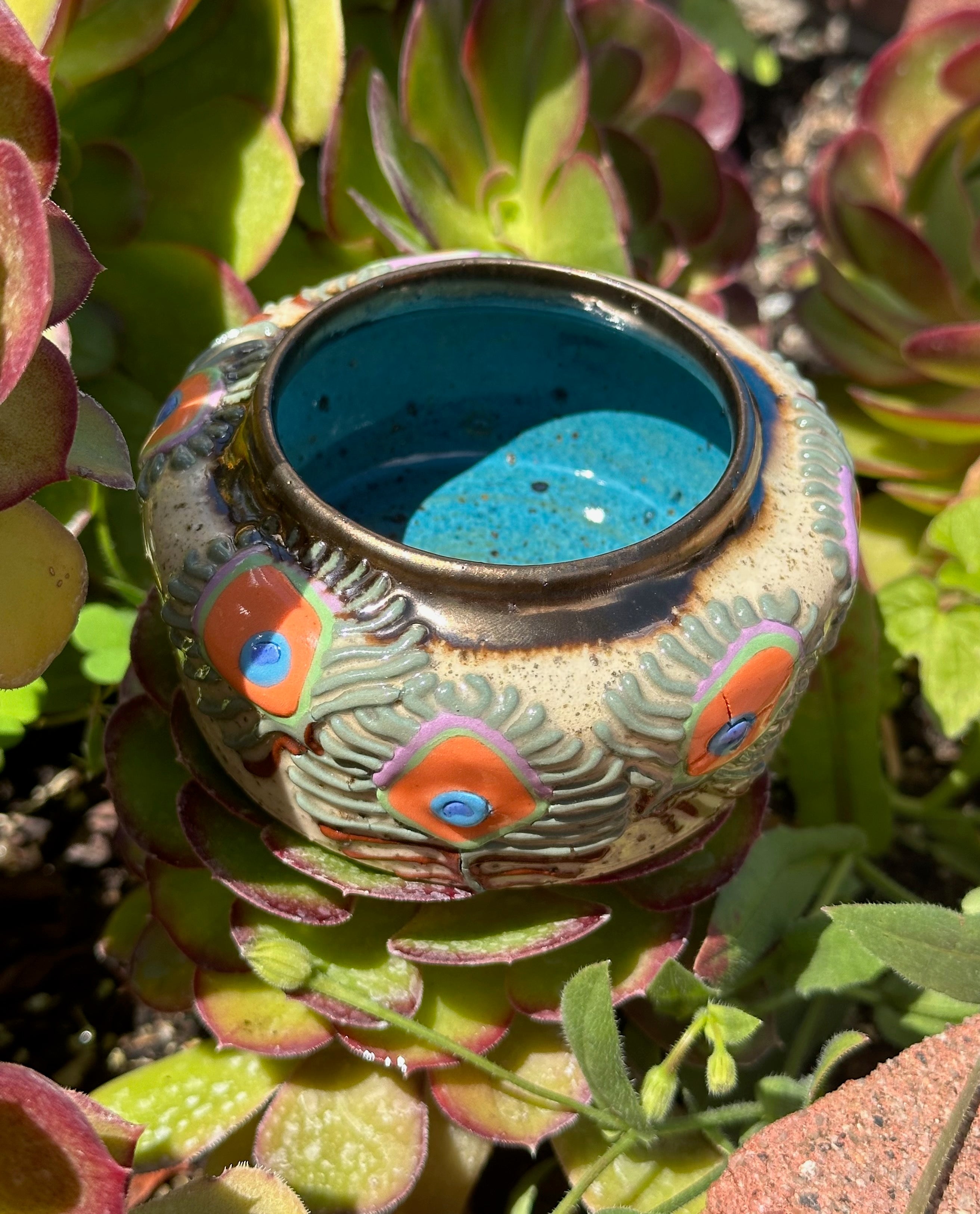 Peacockin: Wheel Thrown, Hand-Painted Ceramic Bowl