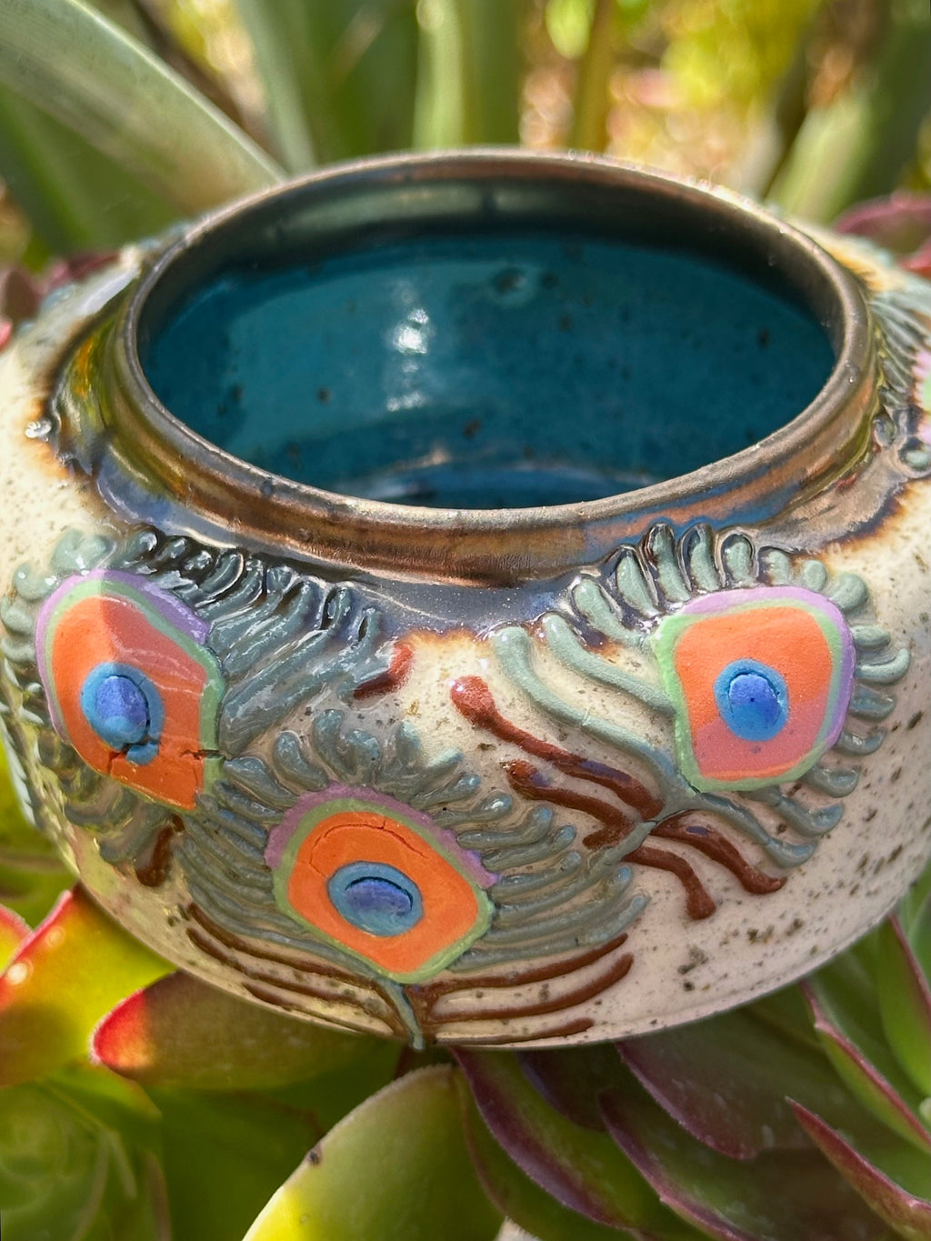 Peacockin: Wheel Thrown, Hand-Painted Ceramic Bowl