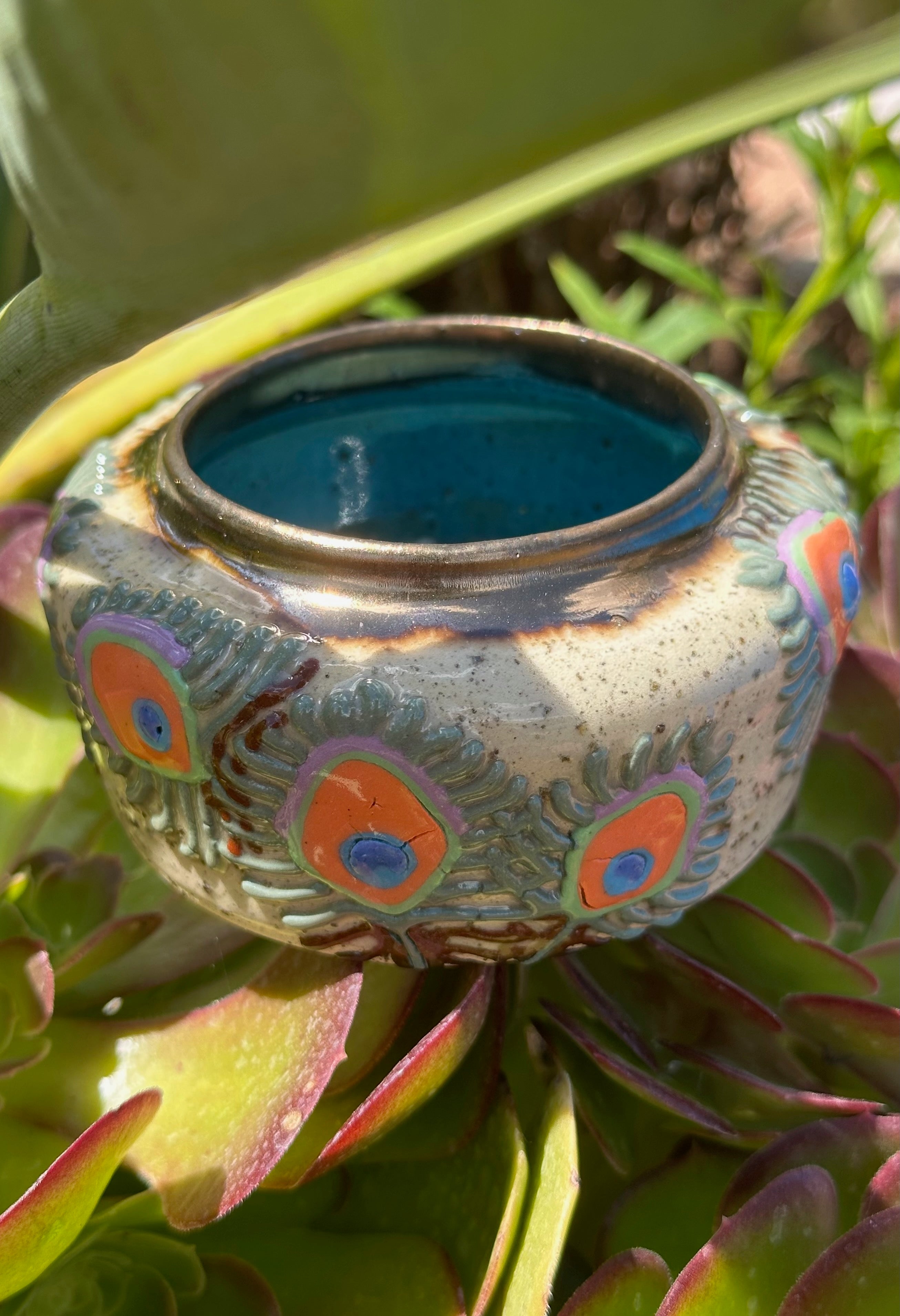 Peacockin: Wheel Thrown, Hand-Painted Ceramic Bowl