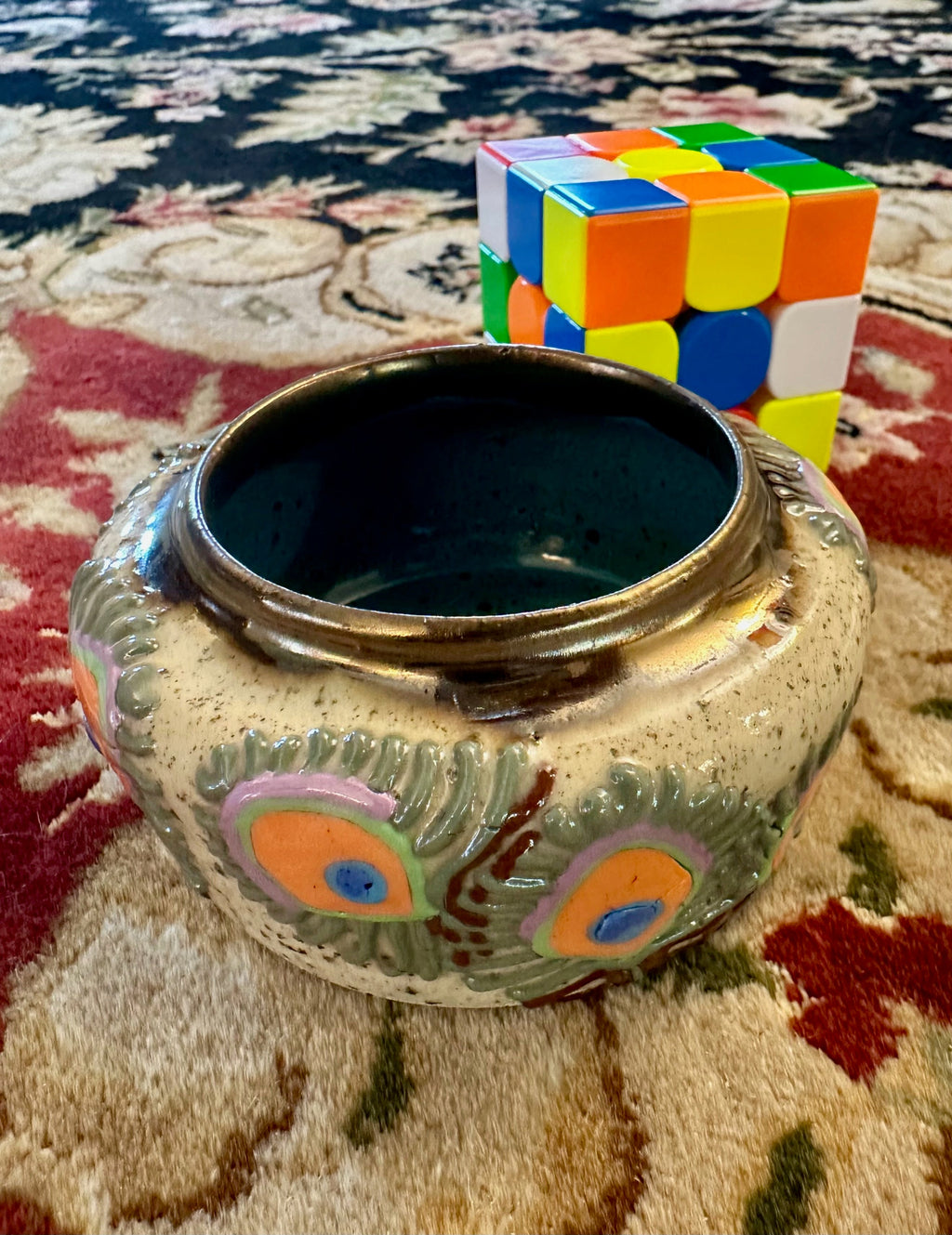 Peacockin: Wheel Thrown, Hand-Painted Ceramic Bowl