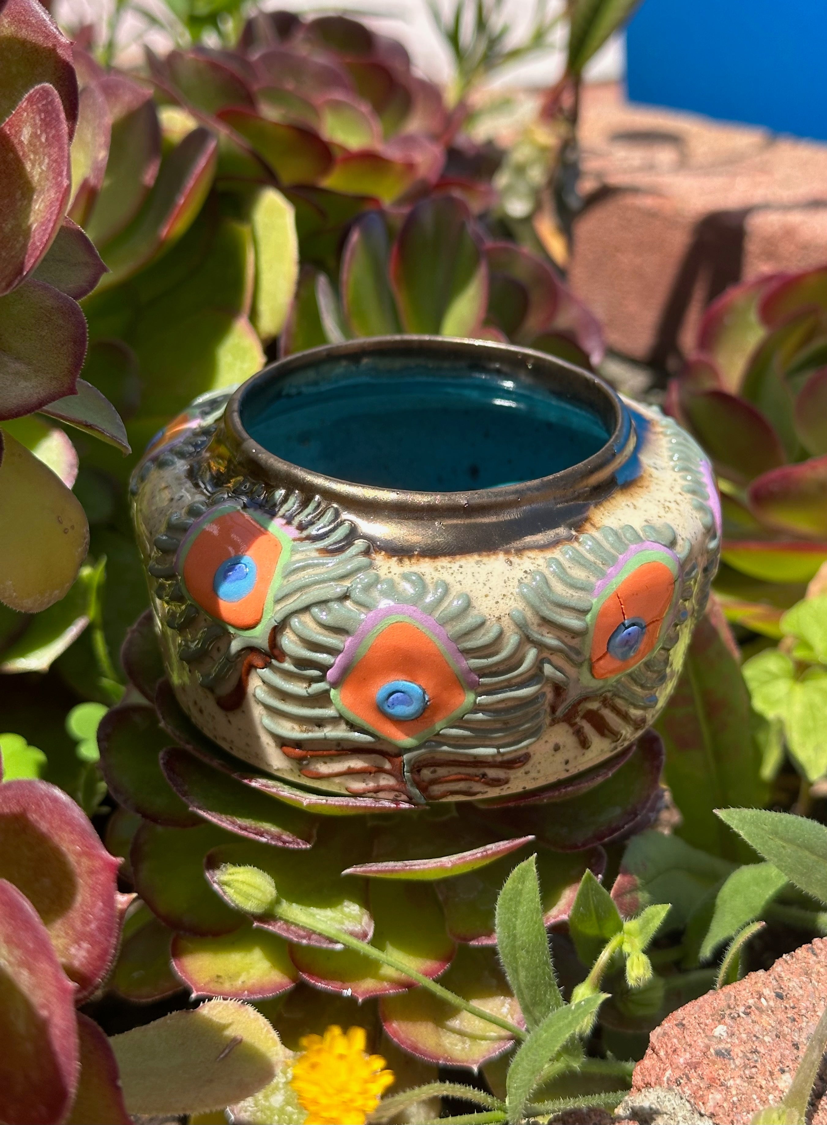 Peacockin: Wheel Thrown, Hand-Painted Ceramic Bowl