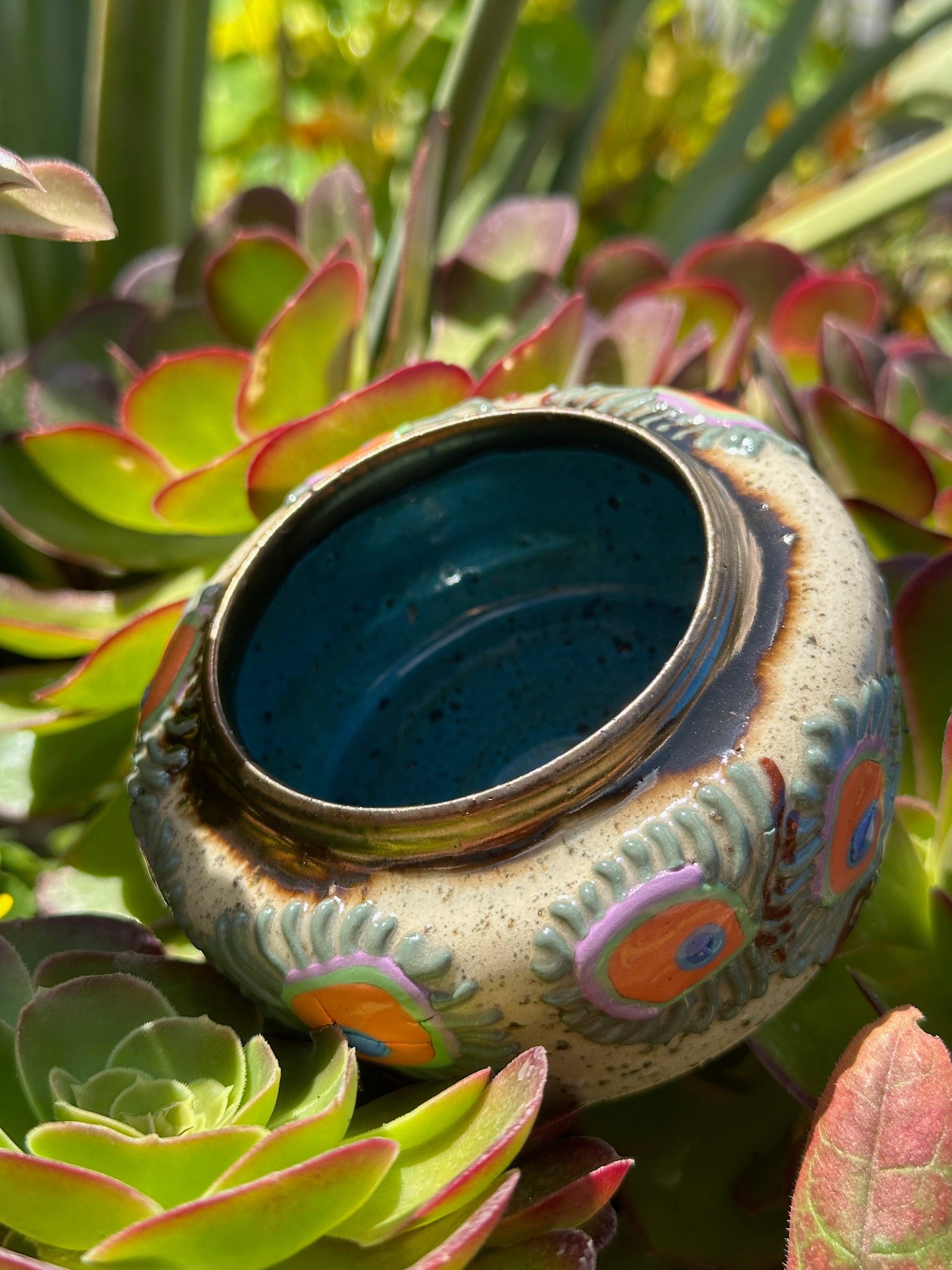 Peacockin: Wheel Thrown, Hand-Painted Ceramic Bowl