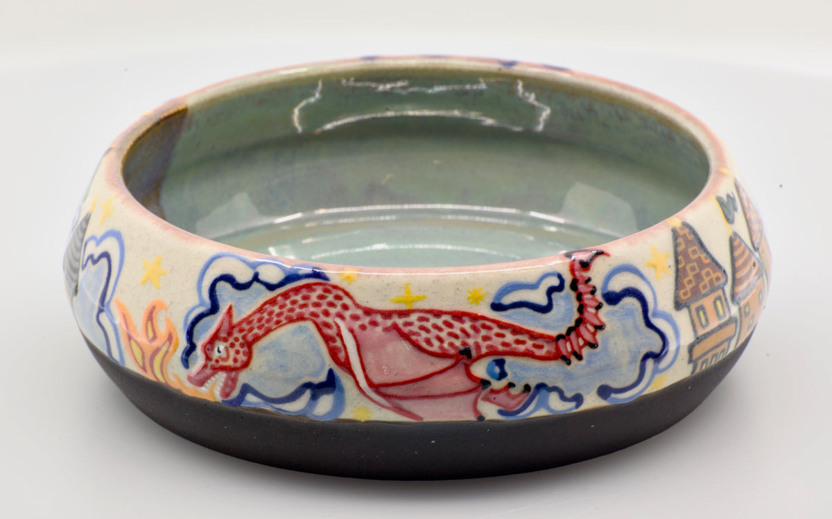 It has a dragon!: Wheel Thrown, Hand-Painted Ceramic Bowl