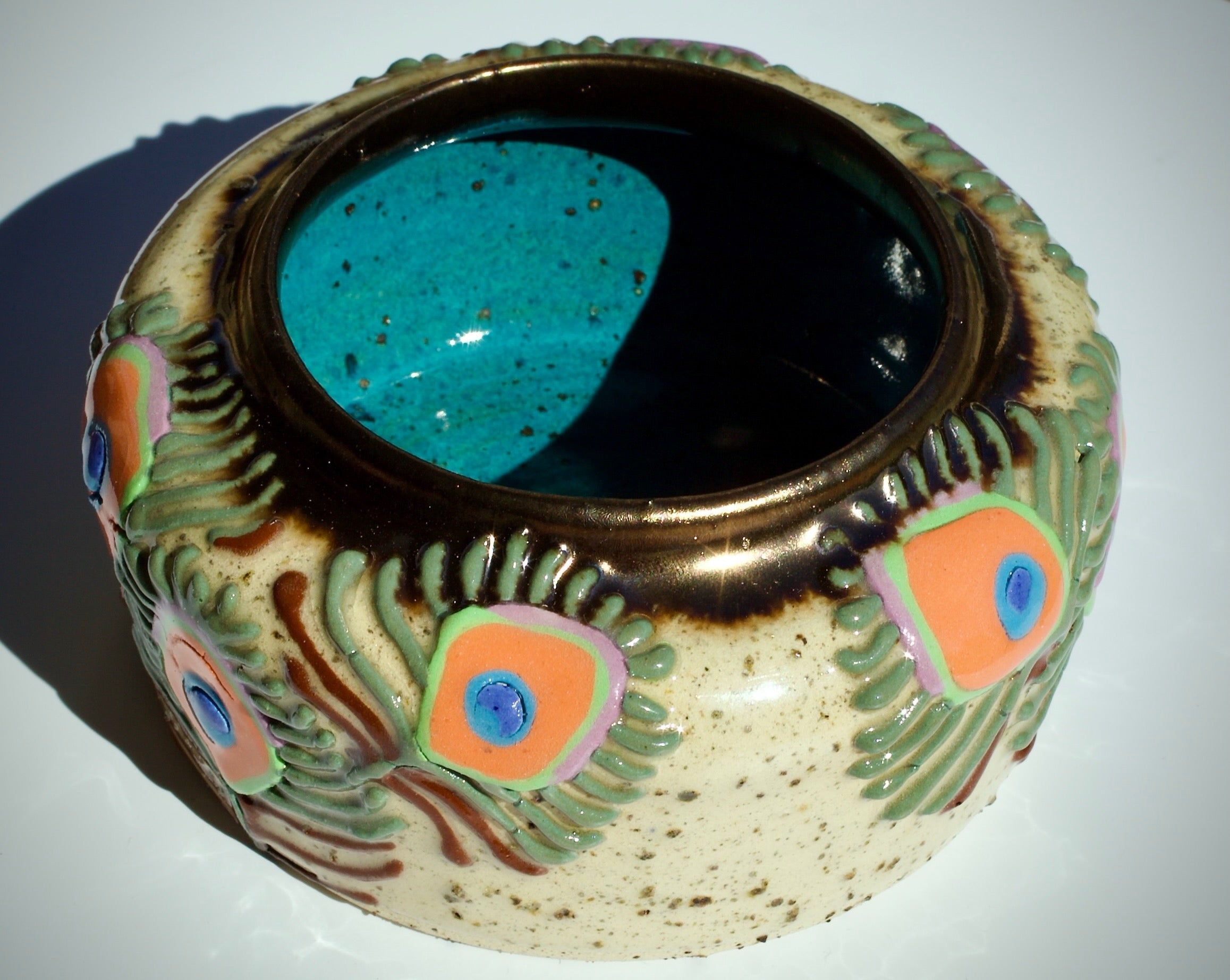 Peacockin: Wheel Thrown, Hand-Painted Ceramic Bowl
