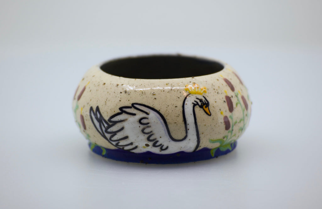 Swans a-Swimming: Wheel Thrown, Hand-Painted Ceramic Bowl