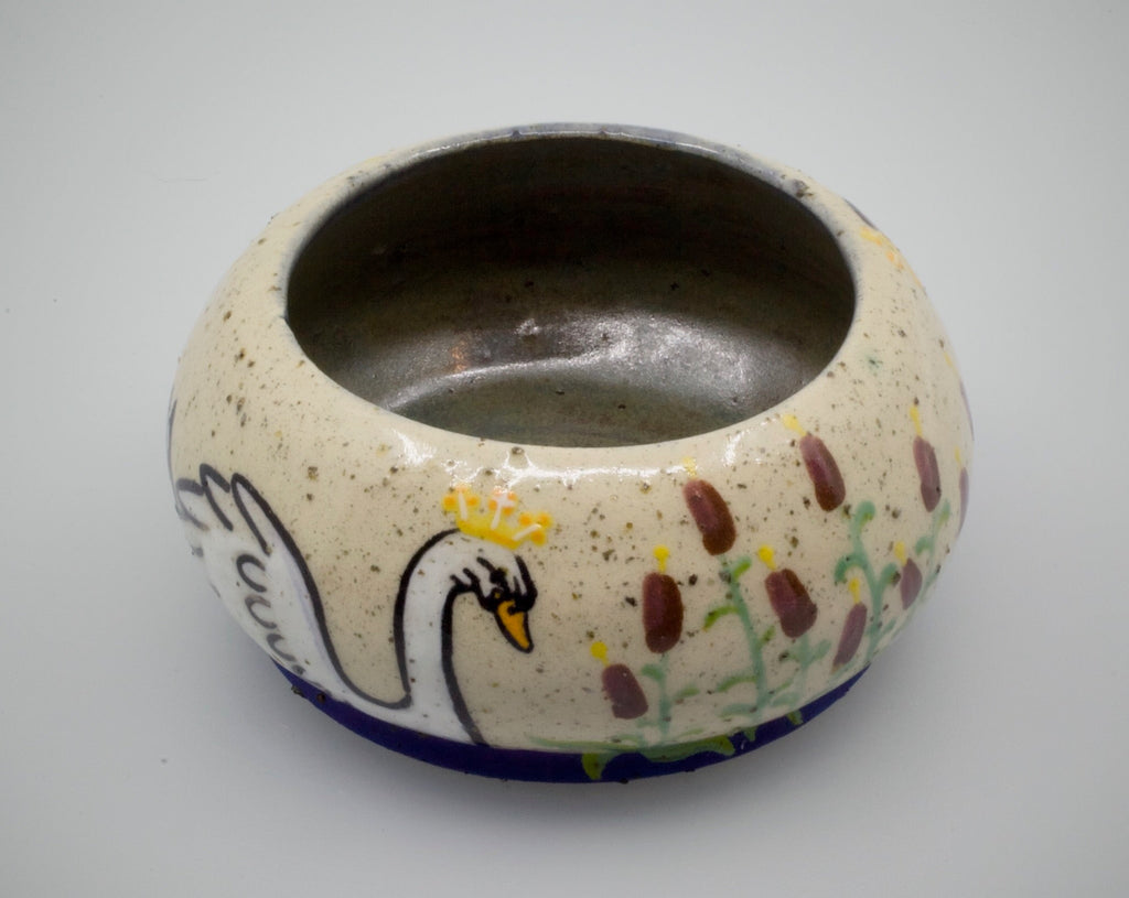 Swans a-Swimming: Wheel Thrown, Hand-Painted Ceramic Bowl