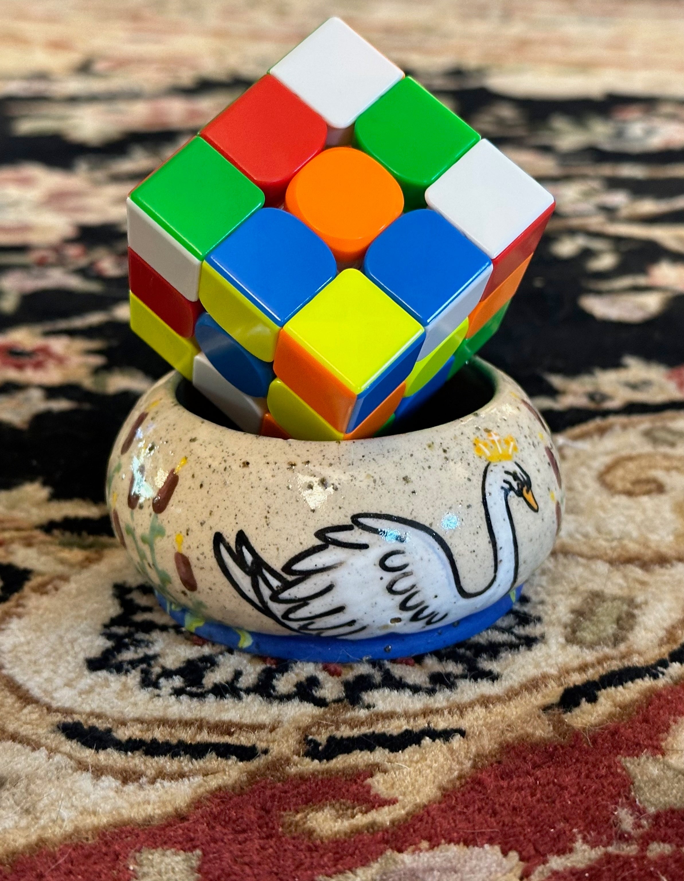 Swans a-Swimming: Wheel Thrown, Hand-Painted Ceramic Bowl