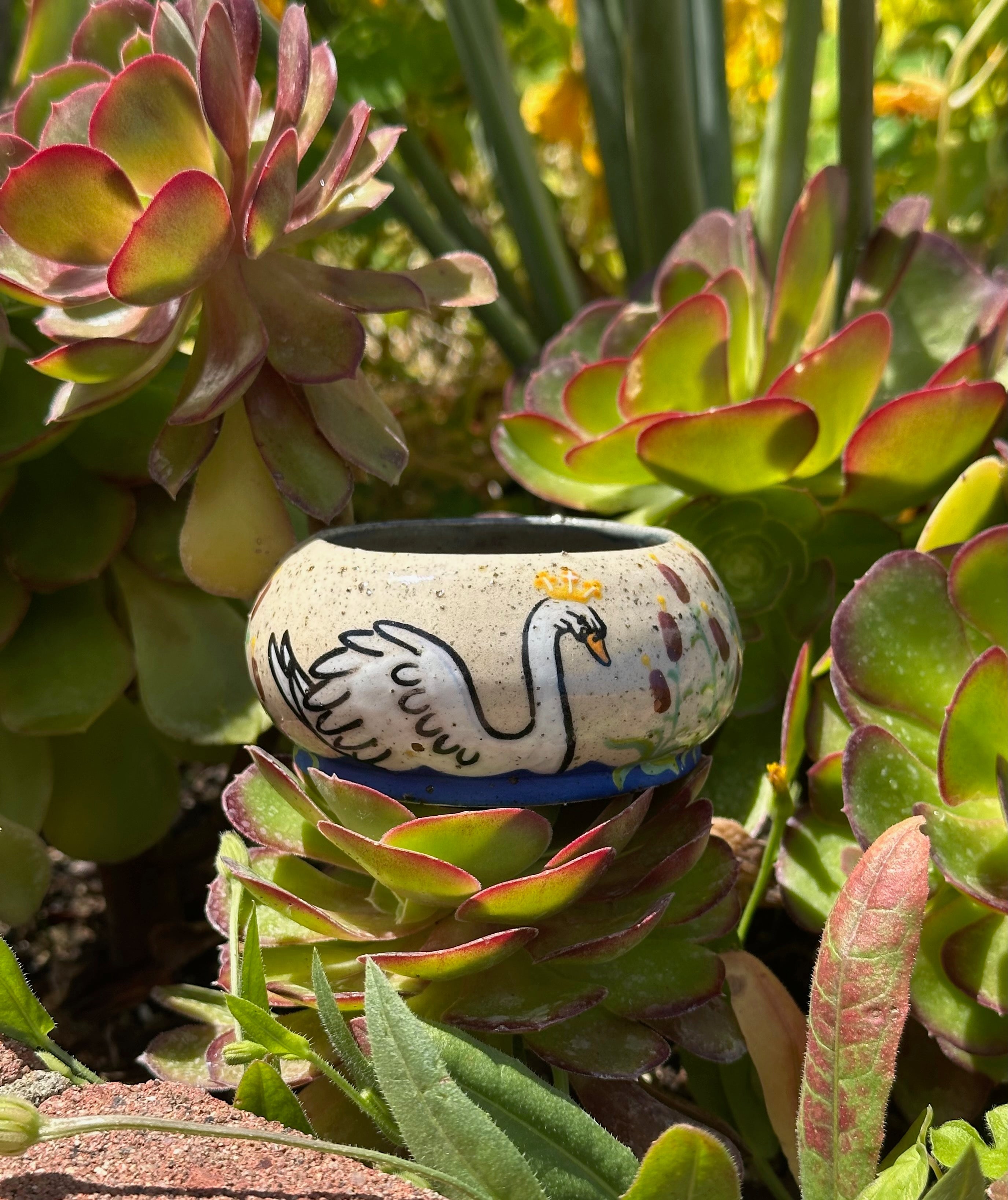 Swans a-Swimming: Wheel Thrown, Hand-Painted Ceramic Bowl