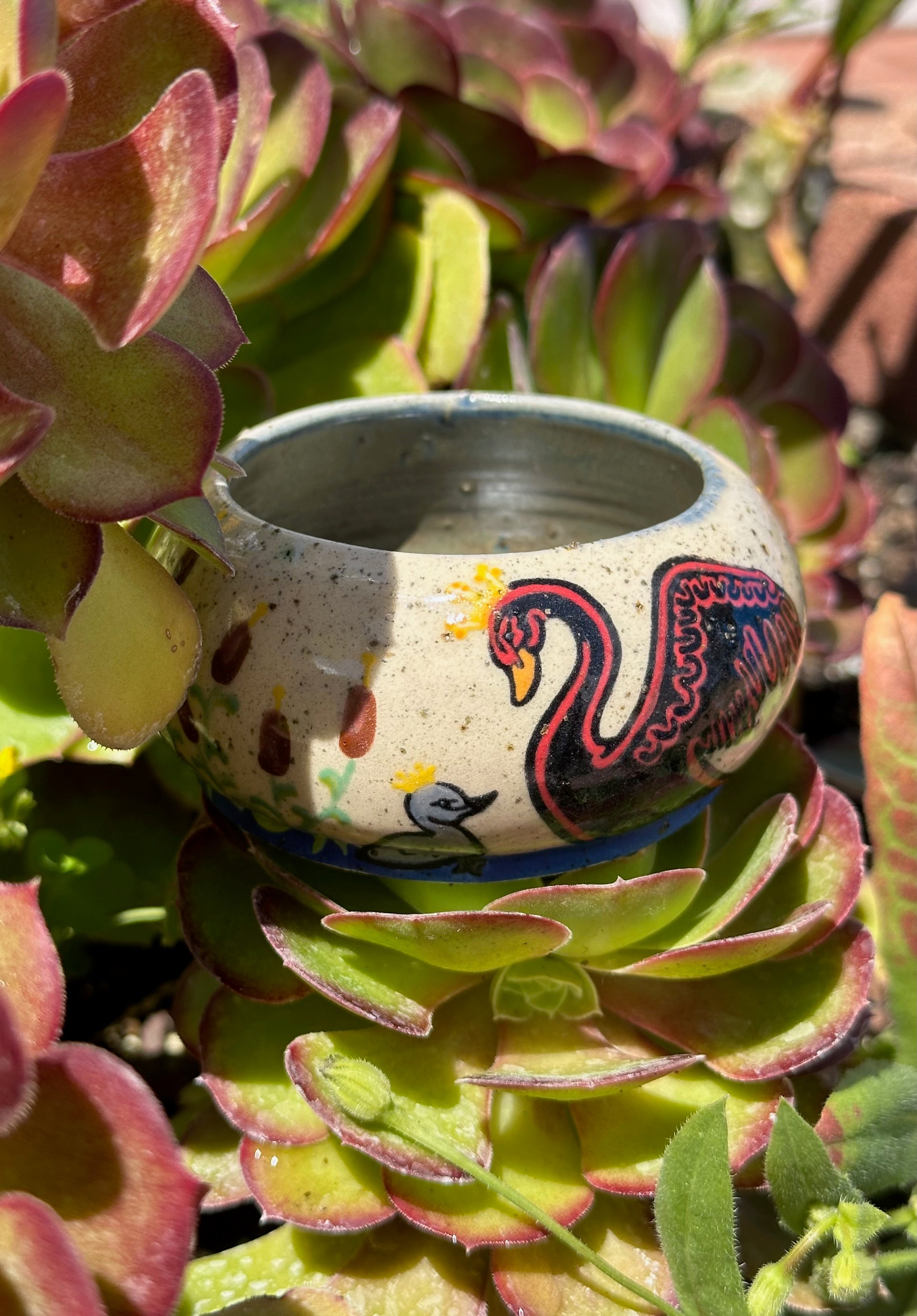 Swans a-Swimming: Wheel Thrown, Hand-Painted Ceramic Bowl