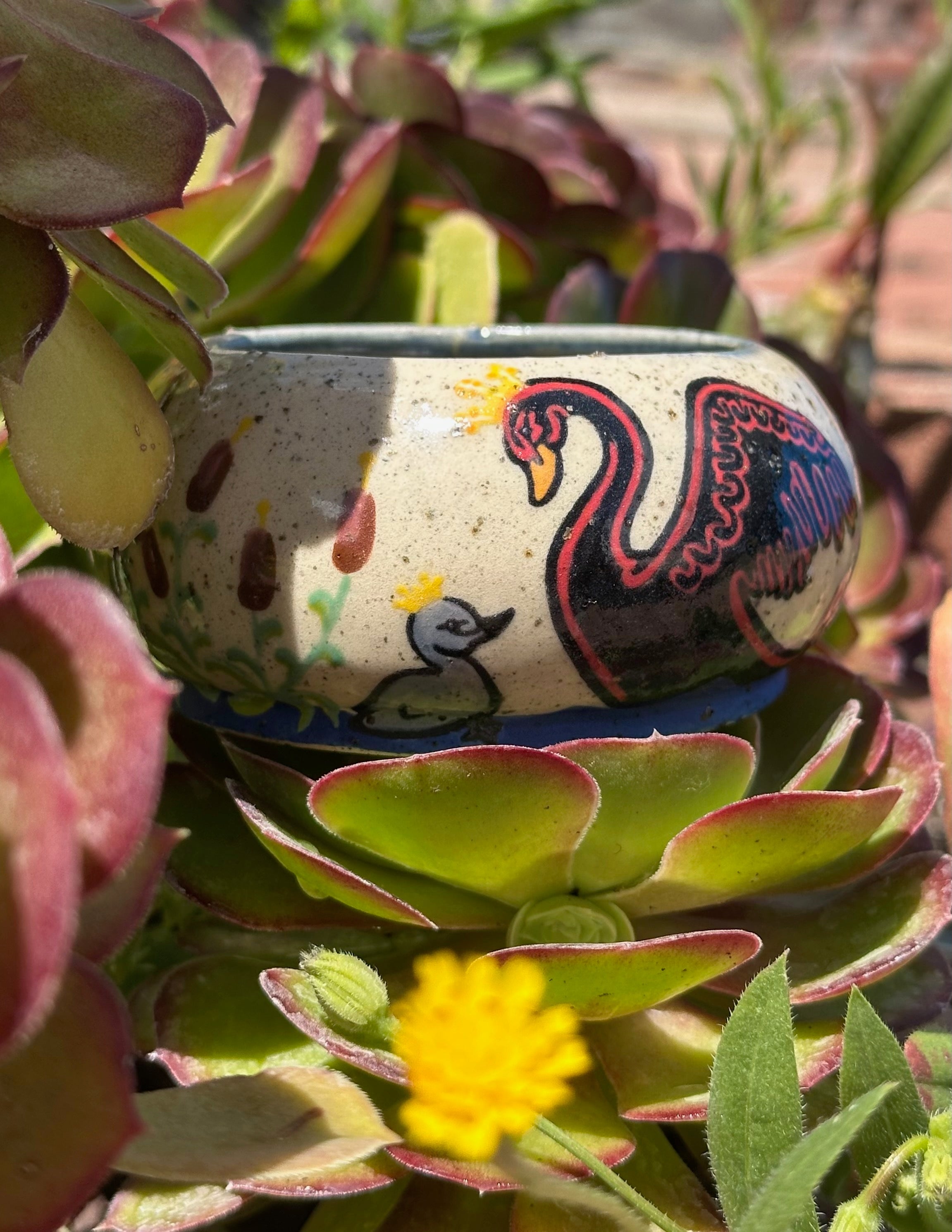 Swans a-Swimming: Wheel Thrown, Hand-Painted Ceramic Bowl