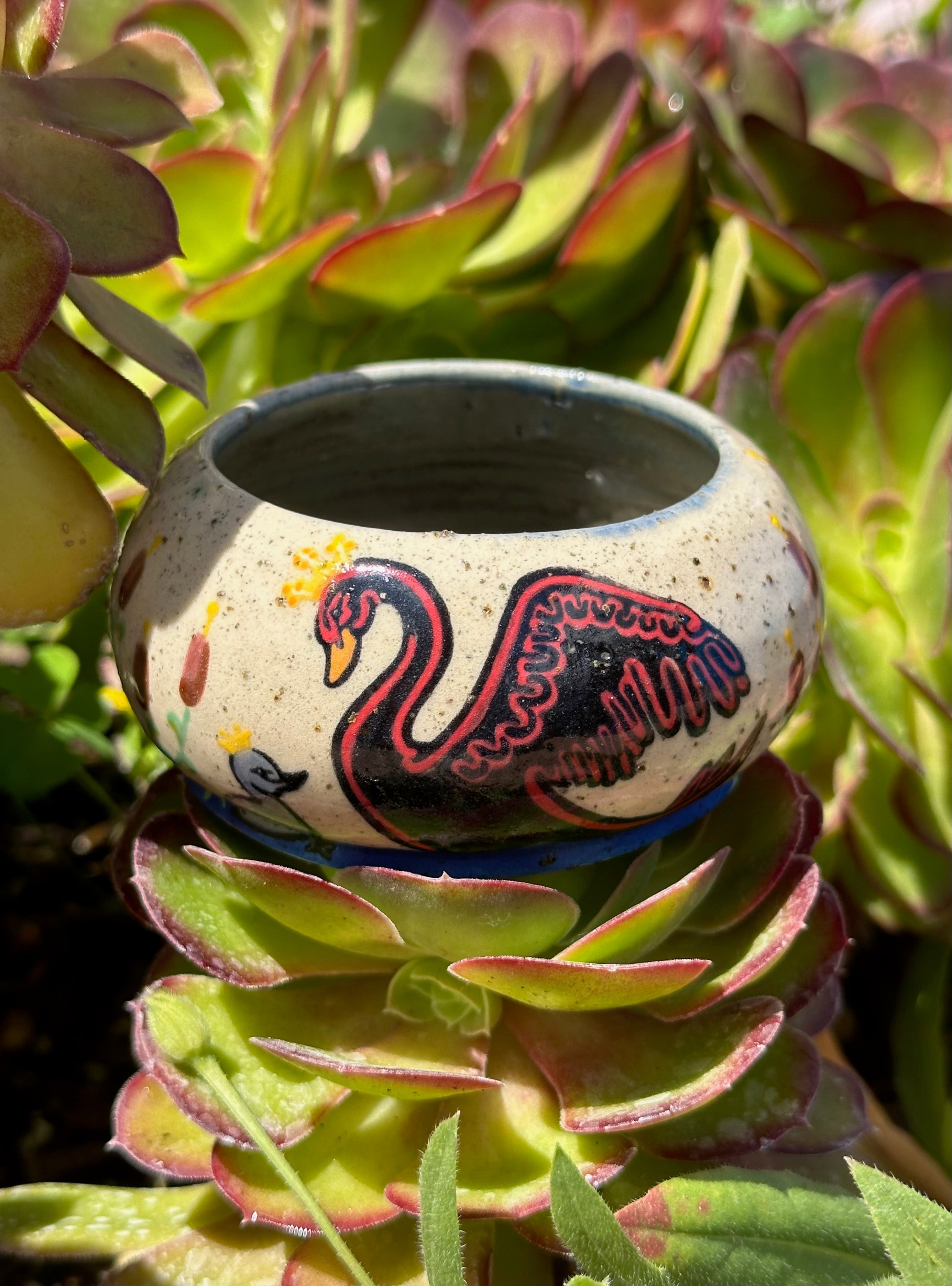 Swans a-Swimming: Wheel Thrown, Hand-Painted Ceramic Bowl
