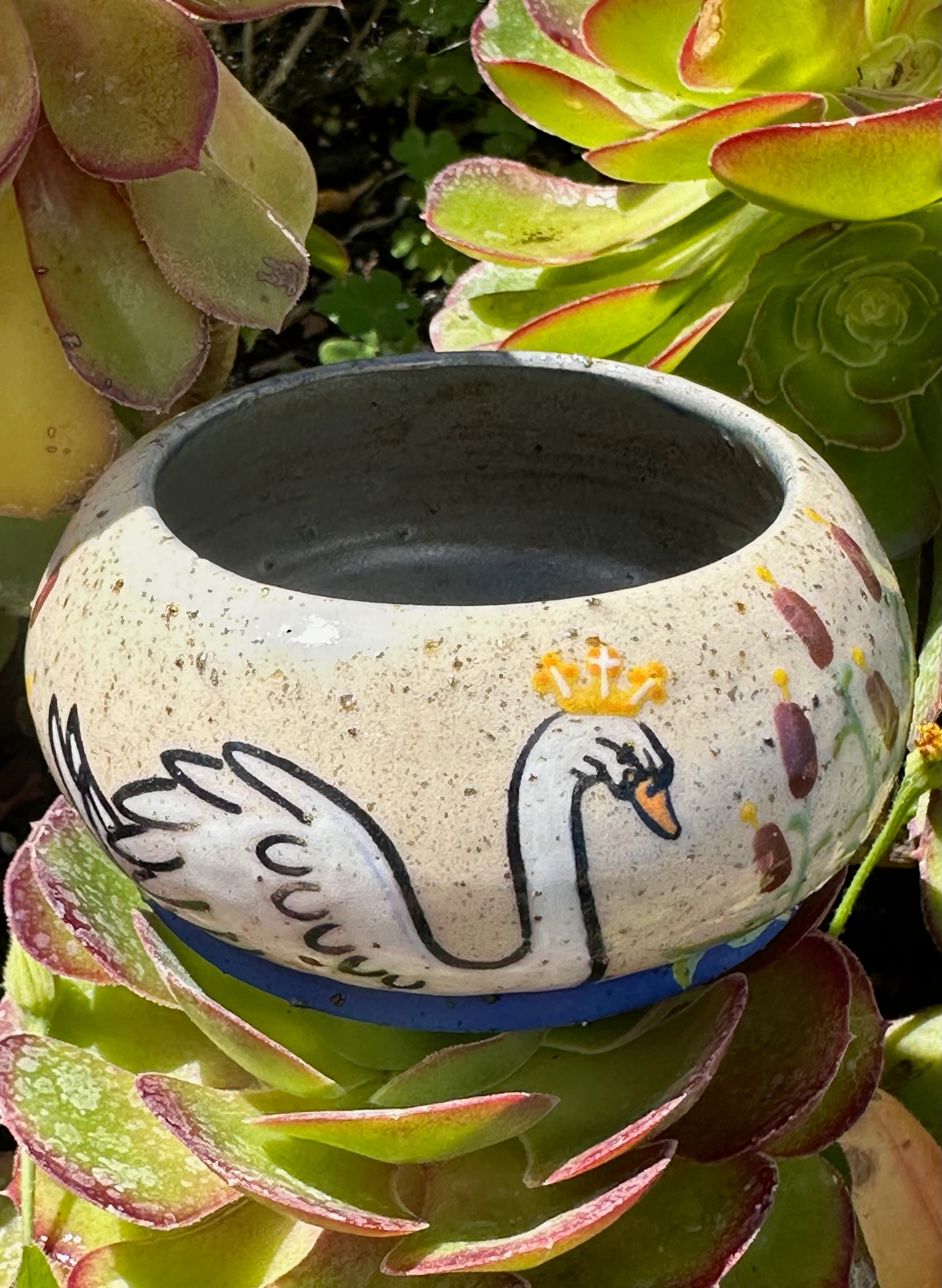 Swans a-Swimming: Wheel Thrown, Hand-Painted Ceramic Bowl