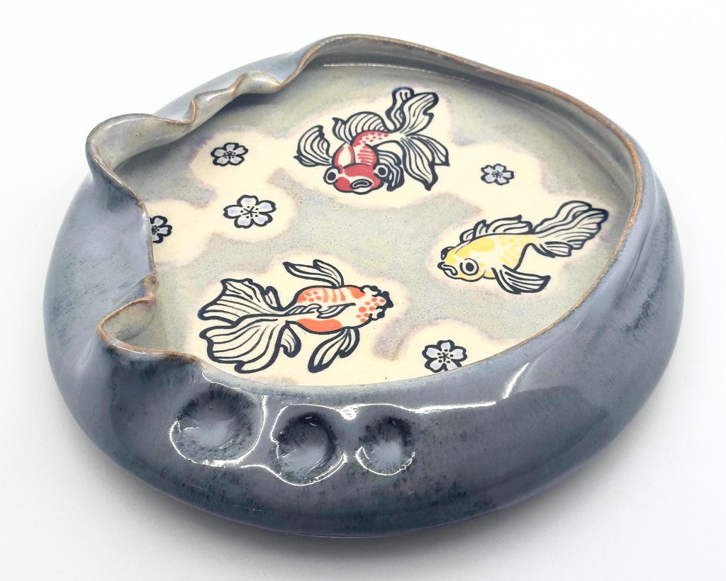 Wheelthrown Ceramic Bowl: Whimsical Fish Go Blub Blub Blub