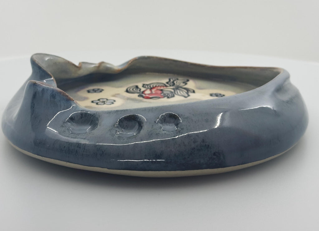 Wheelthrown Ceramic Bowl: Whimsical Fish Go Blub Blub Blub
