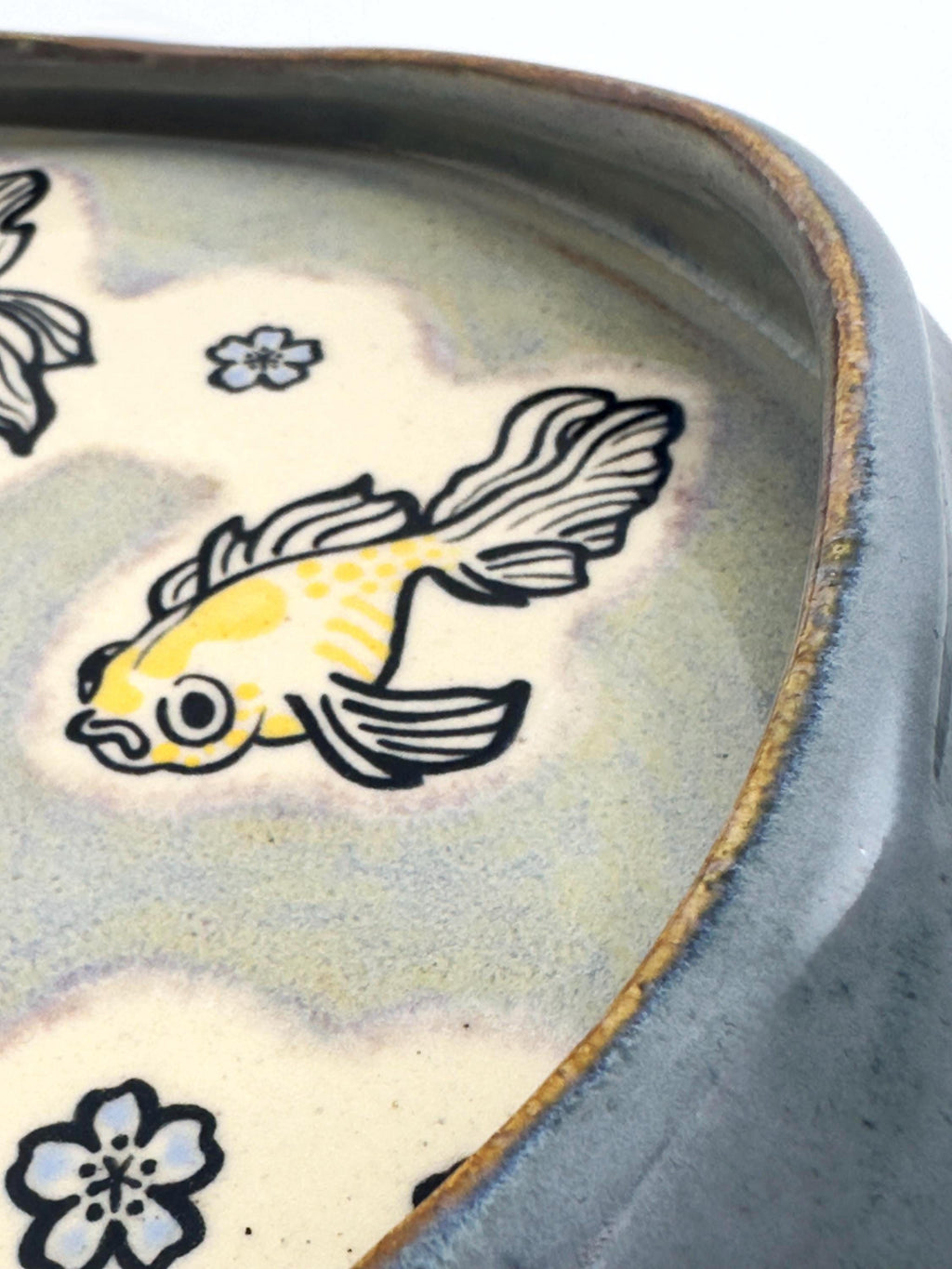 Wheelthrown Ceramic Bowl: Whimsical Fish Go Blub Blub Blub