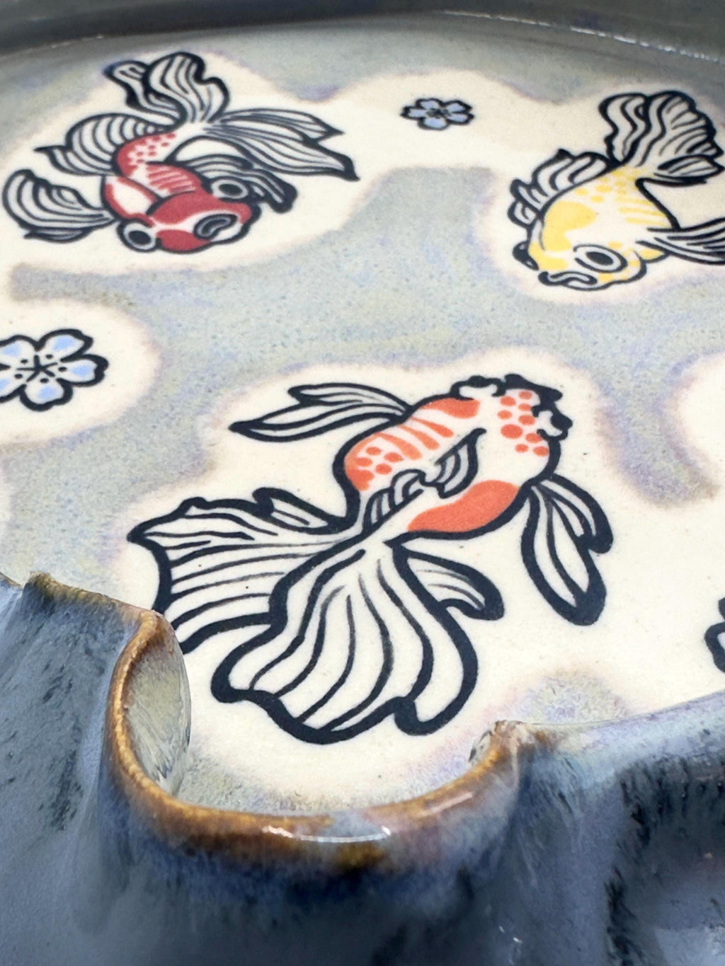 Wheelthrown Ceramic Bowl: Whimsical Fish Go Blub Blub Blub