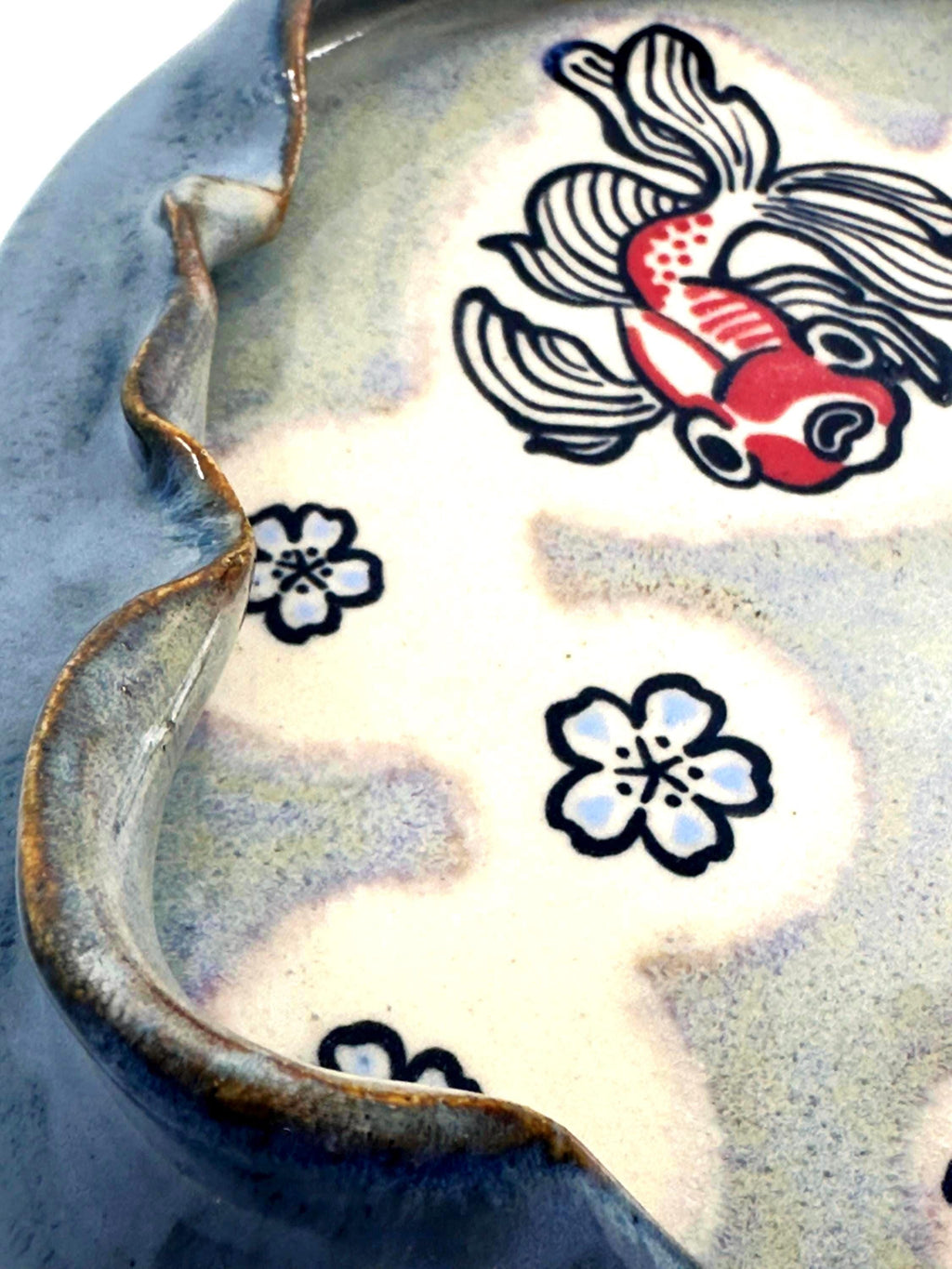 Wheelthrown Ceramic Bowl: Whimsical Fish Go Blub Blub Blub