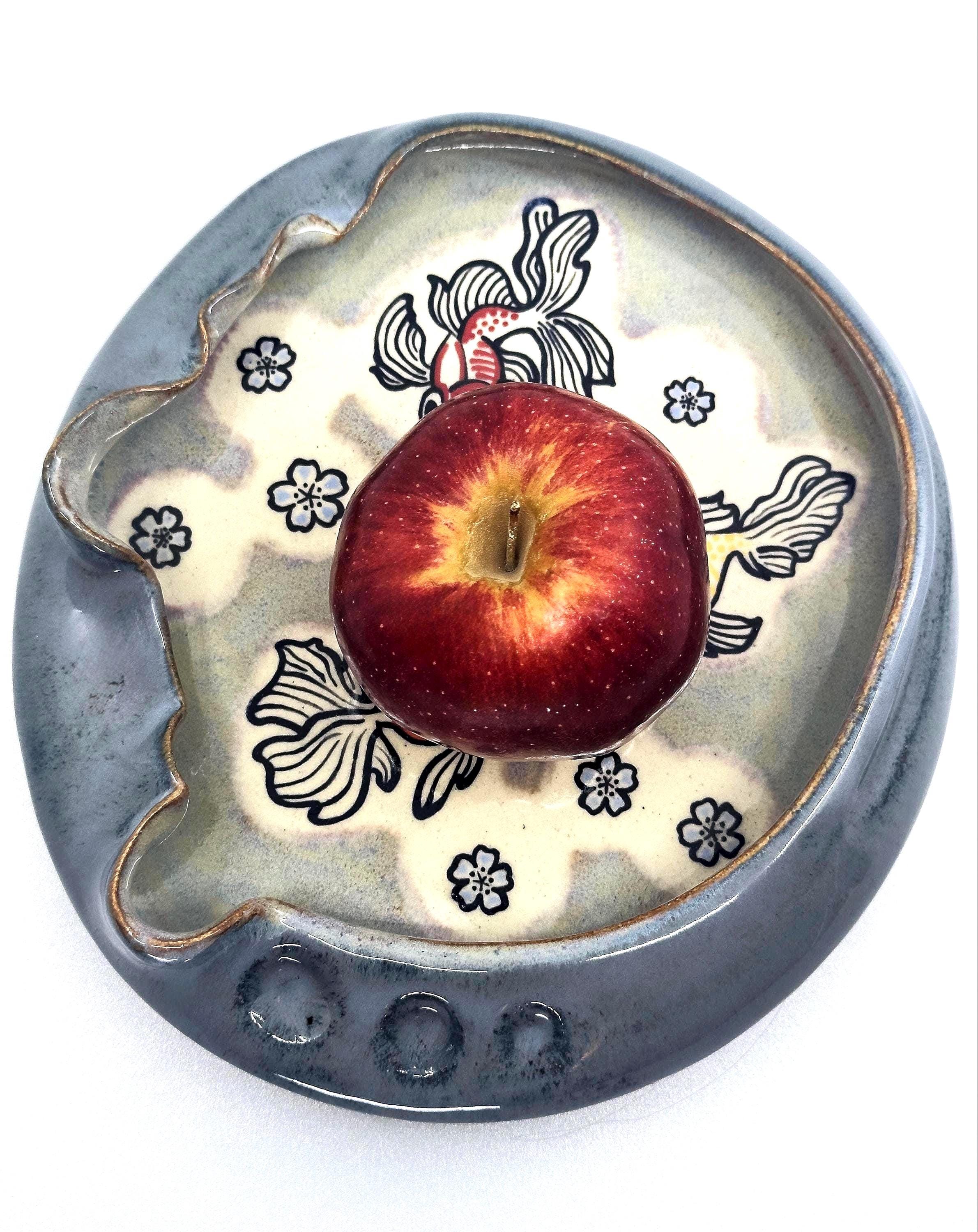 Wheelthrown Ceramic Bowl: Whimsical Fish Go Blub Blub Blub