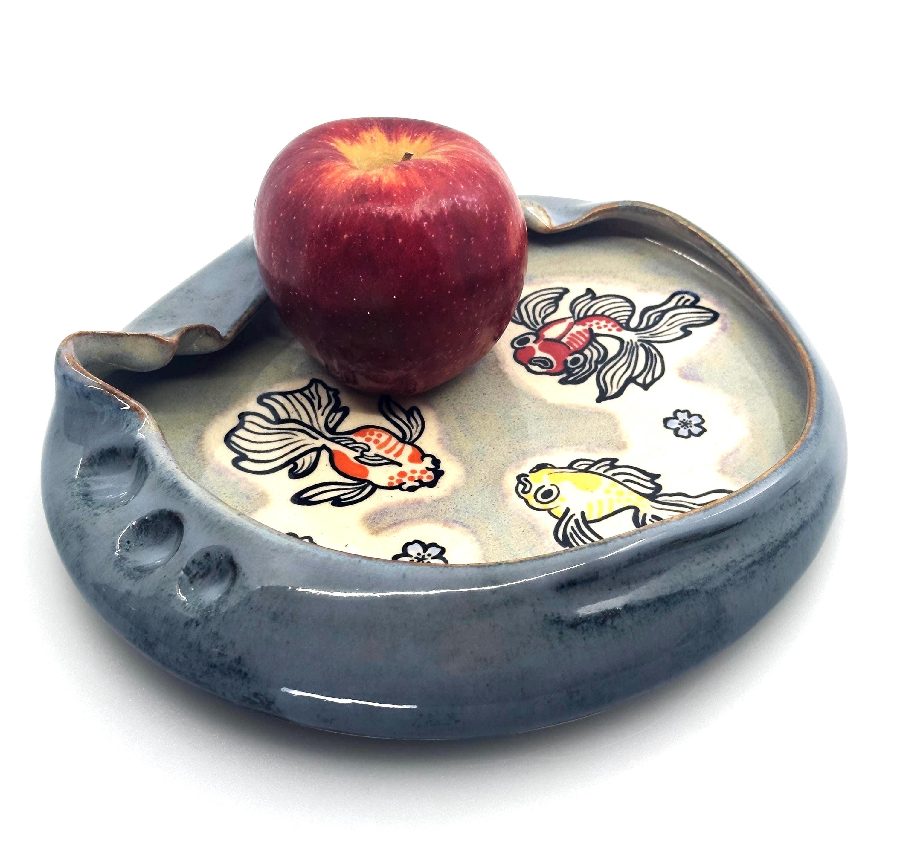 Wheelthrown Ceramic Bowl: Whimsical Fish Go Blub Blub Blub