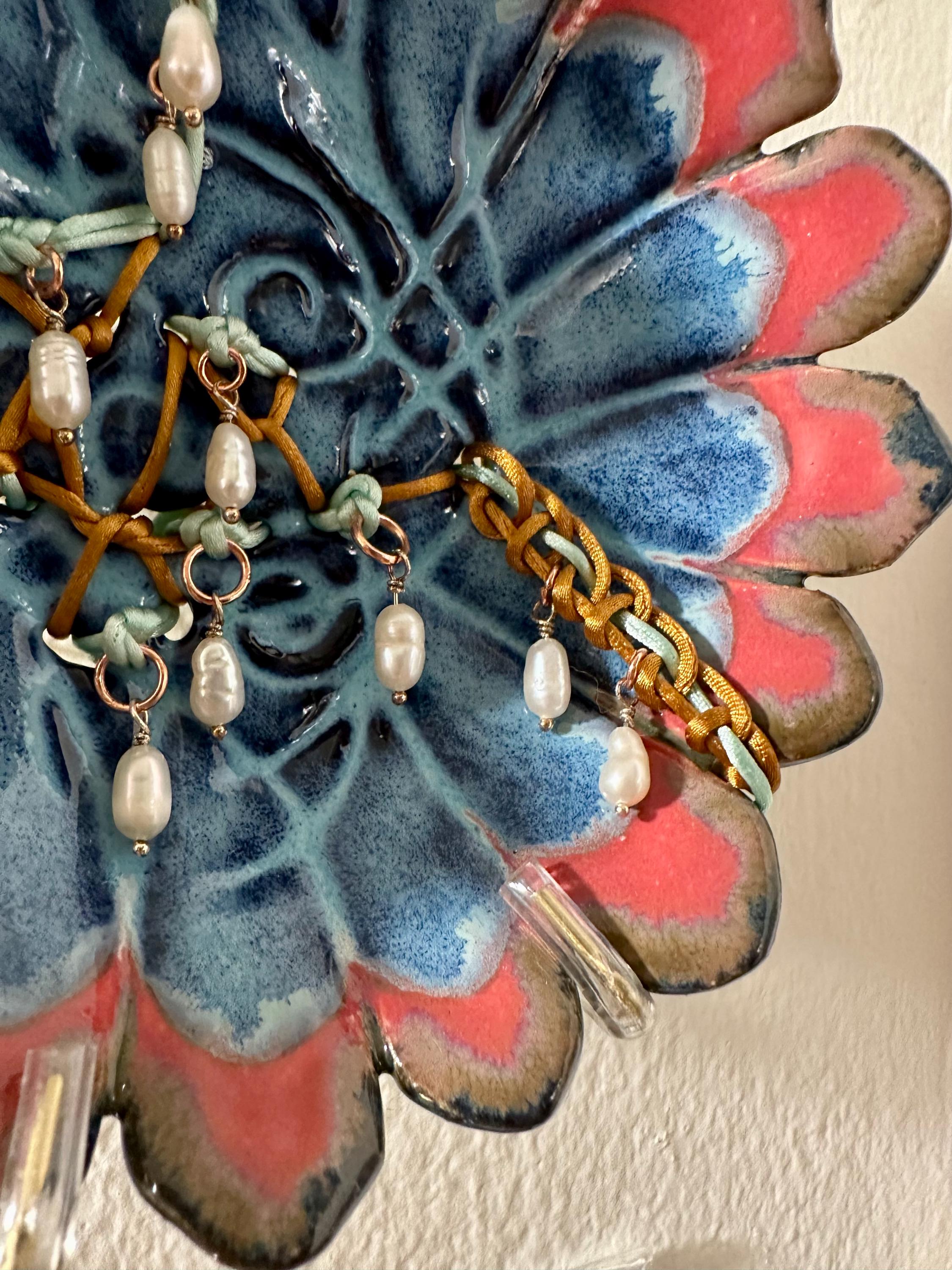 Petals and Pearls- multimedia ceramic art piece