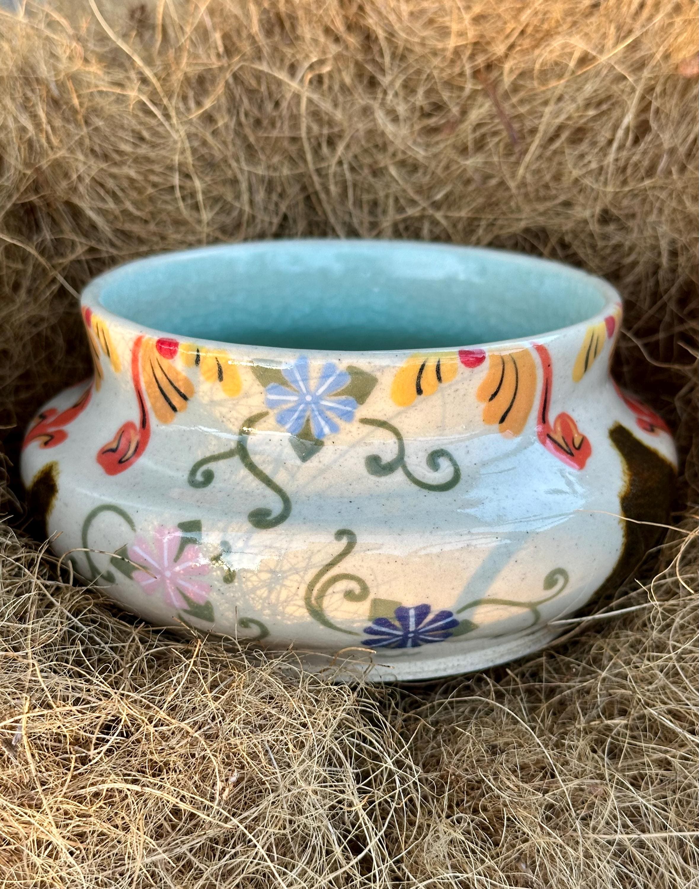 Flower Bower: Wheel Thrown, Hand-Painted Ceramic Bowl
